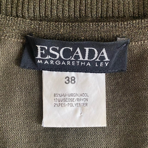 Vintage ESCADA Metallic Olive Green Knit Sweater Sleeveless Pullover Top 38 READ - Picture 3 of 8